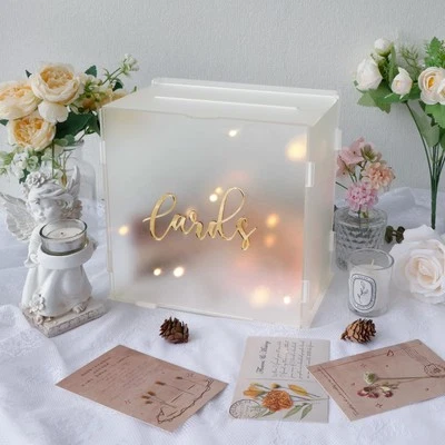 Caja de tarjetas de boda de acrílico con cadena de luz, caja de tarjetas de regalo esmerilada para boda... Foto 1 de 4