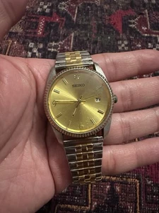 Vintage Seiko Diamond Dial Japan Gold Plated Men's Dress Watch - Picture 1 of 4