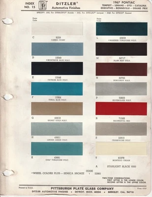 1967 PONTIAC LEMANS BONNEVILLE GTO TEMPEST GRAND PRIX FIREBIRD PAINT CHIPS (PPG) - Image 1 of 2