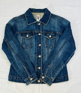 Gap Jacke Damen groß blau Denim Stretch Trucker Knopfleiste Western Taschen - Bild 1 von 5