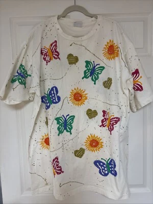 Vintage Retro Extra Elements 2X 3X T Shirt Print Colorful Flower Butterfly Read - Image 1 of 4