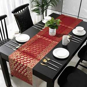 Maroon & Gold Elephant Table Runner Silk Runner For Dining Table Decor 16x60 in - Picture 1 of 5