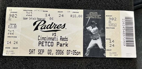 San Diego Padres Cincinnati Reds Sept 2 2006 Ticket Stub Jake Peavy 14 Strikeout Cover