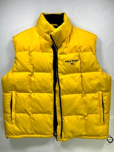 Men's Vintage Yellow Polo Sport Down Puffer Vest- Size XL - Picture 1 of 6