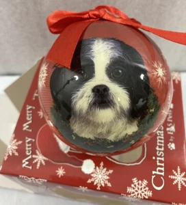 Shih Tzu Black & white Puppy dog ball Christmas Ornament w/Box NWB 2.75" - Picture 1 of 3