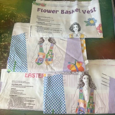 Easter Vest Dreamspinners for V.I.P. Panel Fabric Lot Of 4 Flower Basket Vintage - Image 1 of 4