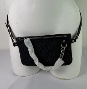 NWT Michael Kors Black & Silver Chain Belt Bag Fanny Pack MK Logo Size M - Picture 1 of 10