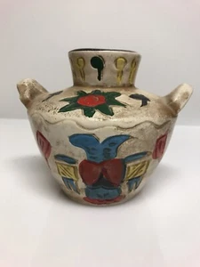 VINTAGE SOUTHWESTERN CLAY VASE HAND PAINTED DECORATIVE UGLY VASE M22090 - Picture 1 of 8