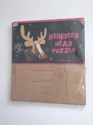 NIP 14" MGS Reindeer Head Cardboard Puzzle 8 Pieces  Multi Color and print - Image 1 of 2