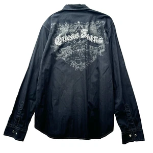 Y2K Guess Mens XL Black Pearl Snap Long Sleeve Button Up Embroidery Grunge 00s - Picture 1 of 10