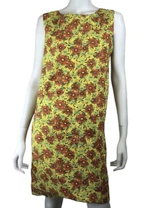 VINTAGE ORIGINAL 1960S MOD FLORAL YELLOW ORANGE TUNIC DRESS UK 10 12 - Picture 1 of 4