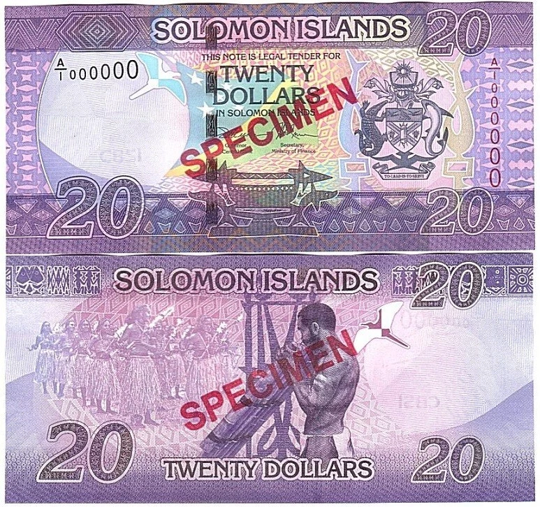 Solomon Islands - 20 Dollars 2017 UNC P. 34s - Specimen - prefix A/1 Lemberg-Zp - Image 1 of 1