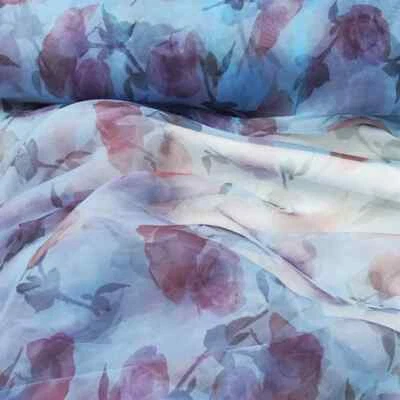 58'' Wide By Yard Blue Rose Organza Fabric Vintage Wedding Dress Material Shaped - Image 1 of 4