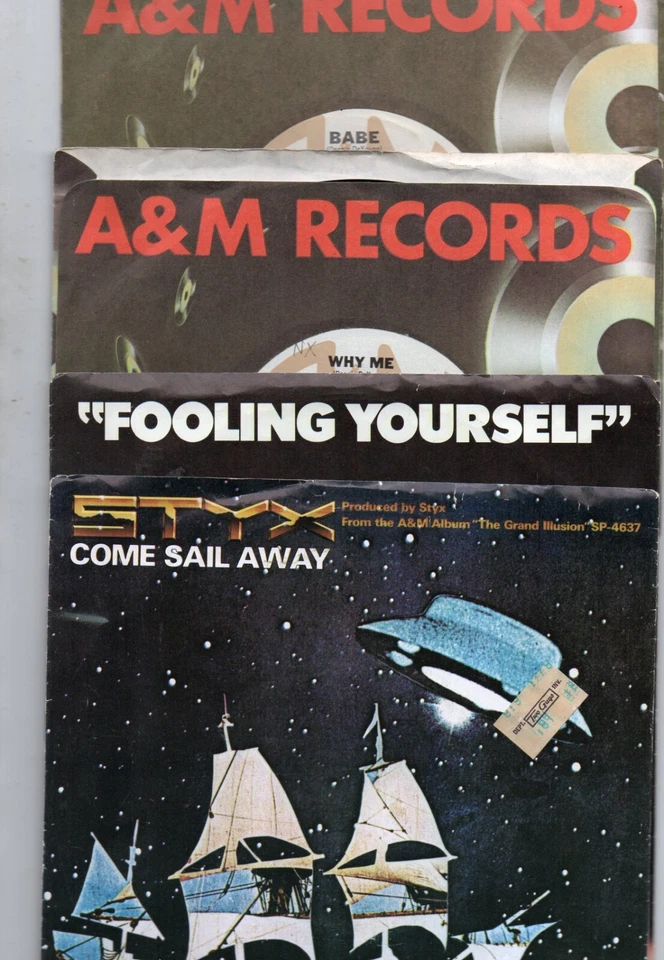 Styx Lot 4 Classic Rock 7" 45s w/2 Pic Sleeves Come Sail Away Fooling Yourself + - Image 1 of 4