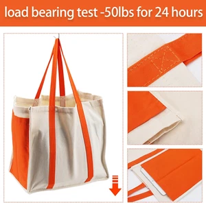 Heavy Duty Reusable Cotton Canvas Grocery Tote Bags with Side Pockets, Large ... - Picture 1 of 1