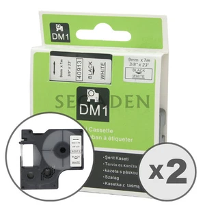2pk Black on White Label Tape Fit for DYMO 40913 D1 9mm 3/8" - Foto 1 di 3