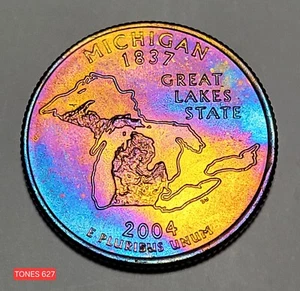 2004-P UNC MICHIGAN STATE CUARTO MONSTRUO TONO MAGNÍFICO COLOR TONOS 627 - Imagen 1 de 2