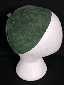 Vintage Boys Leather Beanie Hat Hunter Green Suede 20" Inner Rim Estate Find - Picture 1 of 5