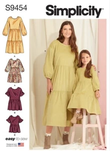 SIMPLICITY SEWING PATTERN 9454 MISSES 6-24, GIRLS 3-8 EASY TIERED DRESSES & TOP - Picture 1 of 8