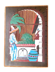 Antike kalifornische Redwood spanische Mission Wiederbelebung Maserung geschnitzte Plakette 15" x 11" - Bild 1 von 4