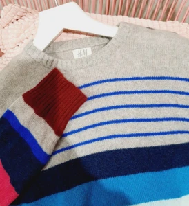 Pure Cashmere knit top long sleeve jumper wool sweater Sz S/M Stripes - Picture 1 of 4
