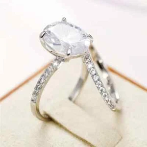 Two piece cubic zirconia engagement ring wedding band style set NWT Size 7 - Picture 1 of 6