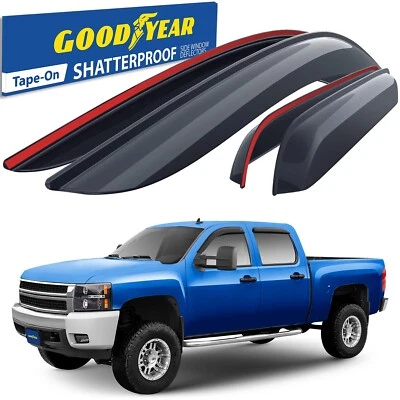 Side Window Deflectors for Chevy Silverado 2007-2013 Crew Cab Rain Guards ⭐⭐⭐⭐⭐ - Image 1 of 4