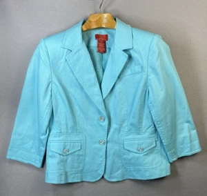 Oscar De La Renta Evening Blazer Women’s Size 16P Petite Teal 100% Cotton Classy - Picture 1 of 17