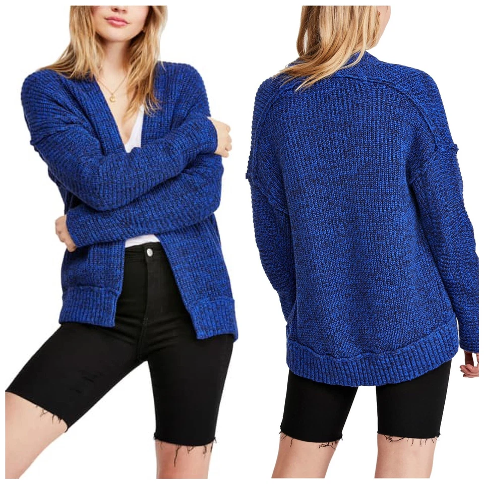 People High Hopes Blue Heather Open Hip Length Cardigan Sweater L