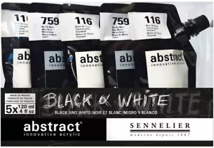 Sennelier Abstract Acrylic Paint Black & White Set 5 x 120ml - Picture 1 of 3