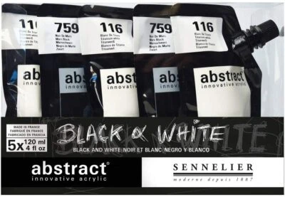 Set De Pintura Acrílica Sennelier Abstract Negro Y Blanco 5 X 120Ml - Imagen 1 de 3