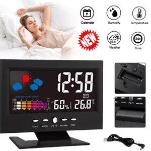 Sveglia Digitale LED Snooze Calendario Termometro Igrometro Display Meteo - Foto 1 di 16