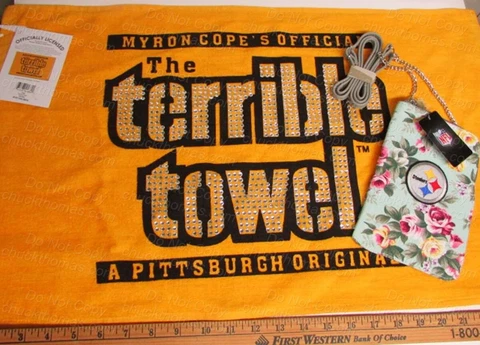 Pittsburgh Steelers Small Flowered Purse & Bling Lettering Terrible Towel NEW Cover