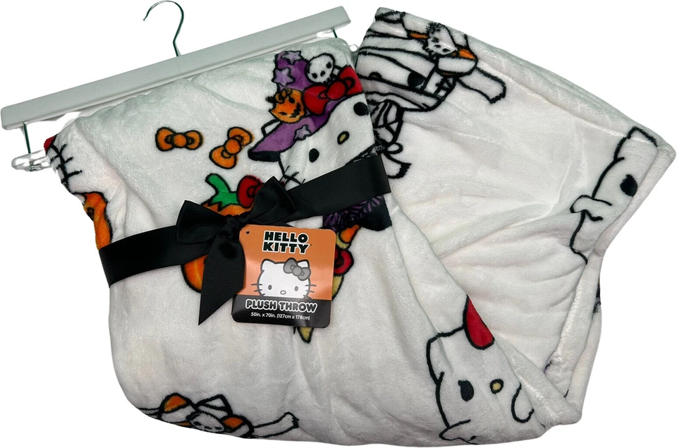 Sanrio Hello Kitty Halloween Ghost Mummy Witch Plush 50'x70' Blanket - White