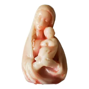 Vintage 10" Mother Mary With Baby Jesus Candle Pink Peach Coral - Picture 1 of 10