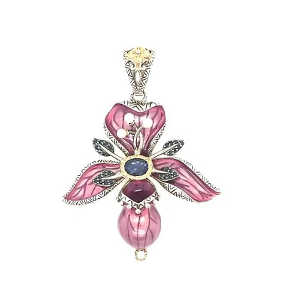 Potenciador de múltiples piedras preciosas Barbara Bixby plata esterlina oro 18 quilates orquídea perla Foto 1 de 4