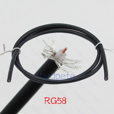 RG58 RG58/U Coaxial Coax Cable 50ohm RF 112pcs Shield Braid 1meter 1M 3feet 3ft - Image 1 of 4
