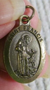 St Saint Francis Assisi Medal Brass bronze tone pendant dog wolf pet animals - Picture 1 of 7