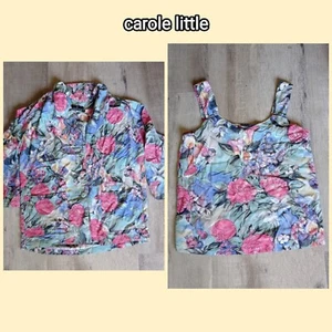 Vintage Carole Little Floral Jacket W Tank Top Large 14 Colorful Retro Rayon 2pc - Picture 1 of 8