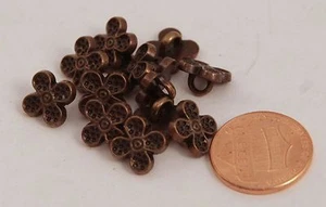 12 Tiny Antiqued Brass Tone Black Accent Metal Buttons Flower 3/8" 9MM # 6040 - Picture 1 of 1