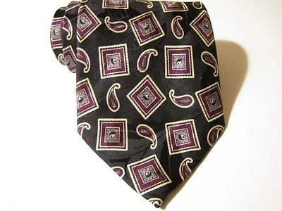 MARK SHALE M. PENDLETON NECK TIE. MADE IN ITALY. Black with Purple Paisley - Image 1 of 4