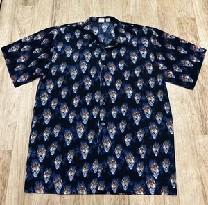 VTG Anchor Blue Flame Skull Shirt XL Button Up 2000s Y2K Grunge Biker Rock - Picture 1 of 5