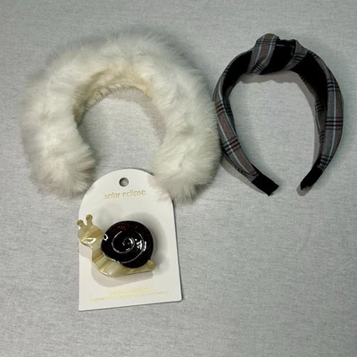 Accesorios para el cabello diadema de piel sintética, diadema a cuadros y pinza para el cabello de caracol Foto 1 de 4