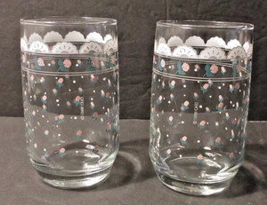 VINTAGE Set di 2 bicchieri da succo Anchor Hocking 1988 CHD rosa rosa vittoriana - Foto 1 di 8