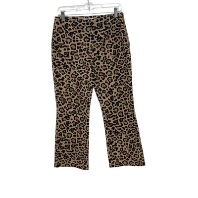 Loft Side Zip Ankle Flare Twill Pants Animal Print High Rise Career NWT Women 6P - Image 1 of 4
