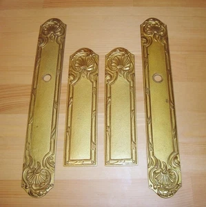 Antique Art Nouveau Ormolu Gilt Bronze Door Finger Push Plates x4 Set Rococo - Picture 1 of 21