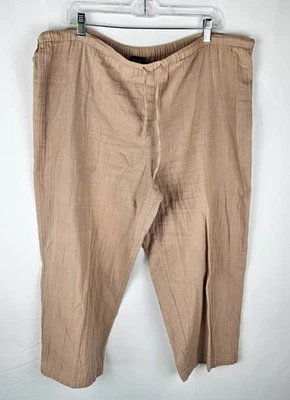 Pantalones capris recortados Eileen Fisher talla grande algodón tostado corbata con cordón DEFECTUOSOS Foto 1 de 4