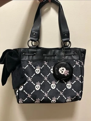 NWT Juicy Couture Black Velour Skull Print Haunted Couture Daydreamer Tote - Image 1 of 3