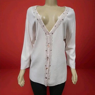 Cárdigan para mujer LouLou cuello en V tejido con cable rosa adornado XXL suéter #R1 Foto 1 de 4