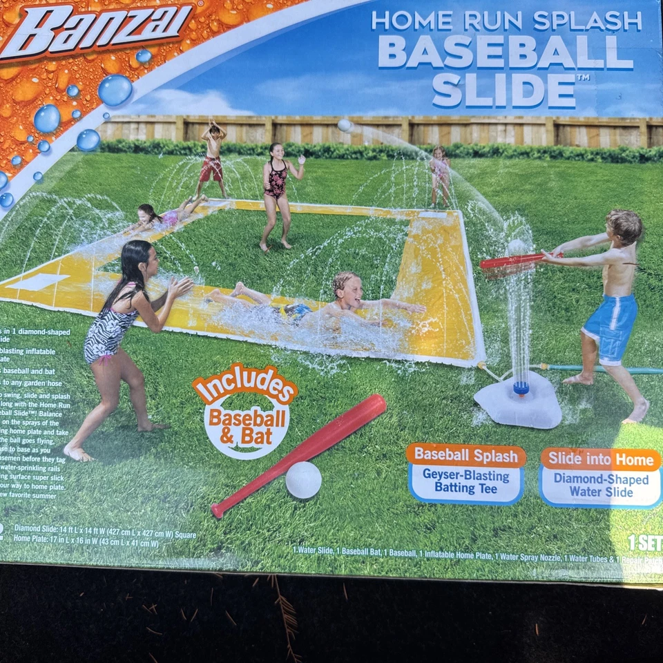 BANZAI 14 英尺 x 14 英尺 Homerun Splash 棒球滑梯滑水乐趣户外 — 第 1/3 张图片
